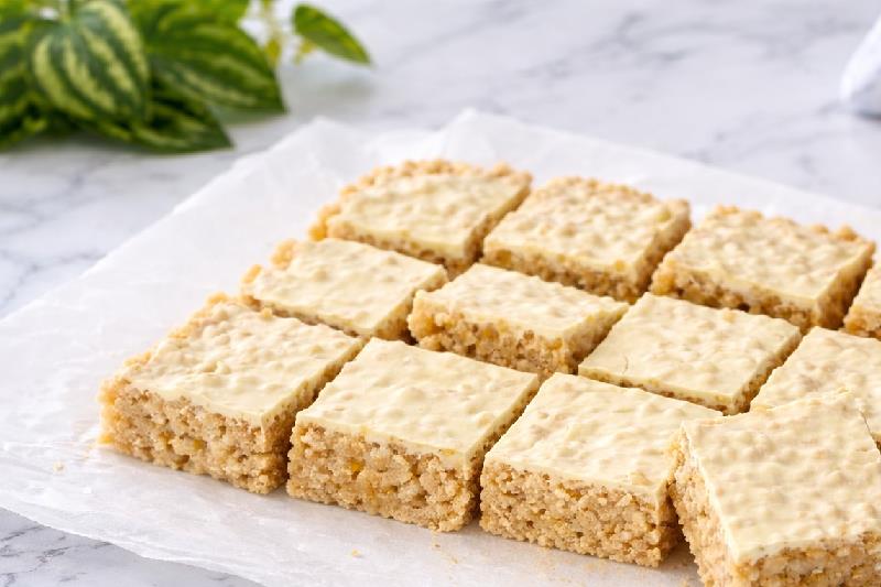 Peanut Butter White Choc Soy Crisp Slice