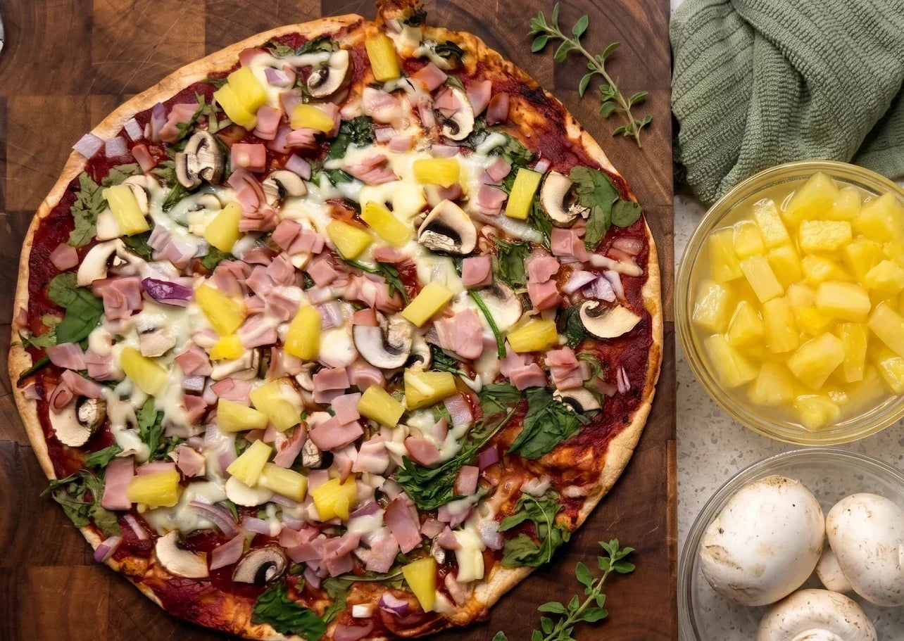 High-Protein Hawaiian & Mushroom Wrap Pizza